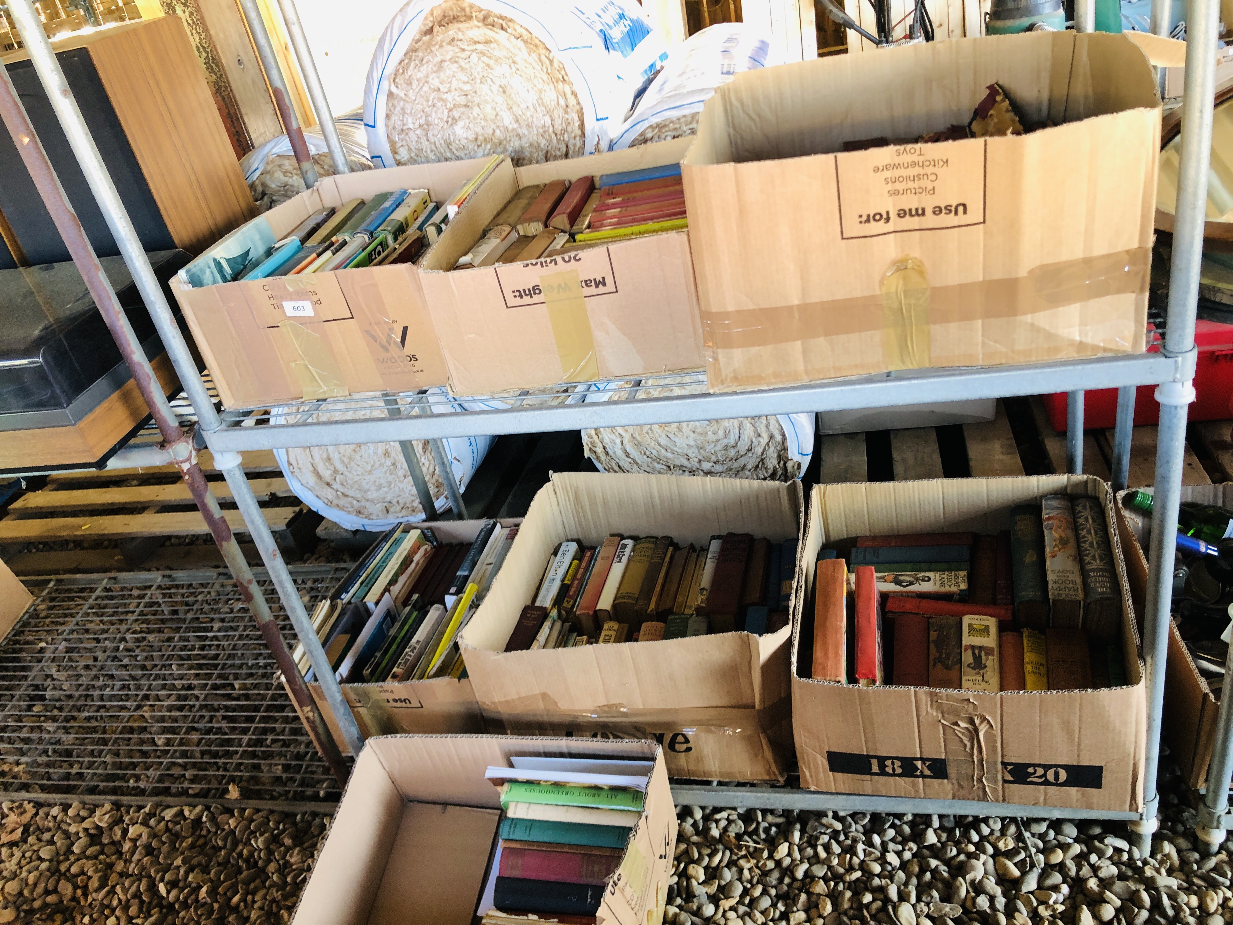 SEVEN BOXES OF ASSORTED BOOKS, MAINLY VINTAGE NOVELS.
