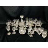 A GROUP OF C19TH AND LATER DRINKING GLASSES TO INCLUDE APPROX TWELVE RUMMERS, WINE, SHERRIES ETC.