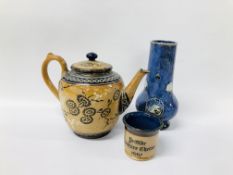 3 PIECES OF ROYAL DOULTON TO INCLUDE TEAPOT,