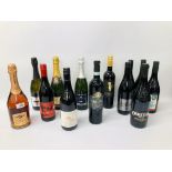 13 X BOTTLES OF ASSORTED RED WINE & PROSECCO TO INCLUDE WILEY ROOSTER, PROSPECTOR,