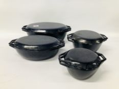 4 X AGA CAST IRON BLUE ENAMELED COOKING PANS AND LIDS