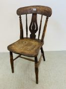 ANTIQUE ELM SEATED FIDDLE BACK CHAIR.