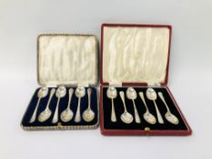 CASED SET OF 6 SILVER TEASPOONS, GOLF RELATED + CASED SET OF 6 SILVER TEASPOONS,