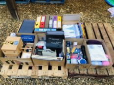 SIX BOXES CONTAINING, NEEDLEWORK / SEWING / KNITTING EQUIPMENT, OFFICE STATIONERY, BATTERIES,