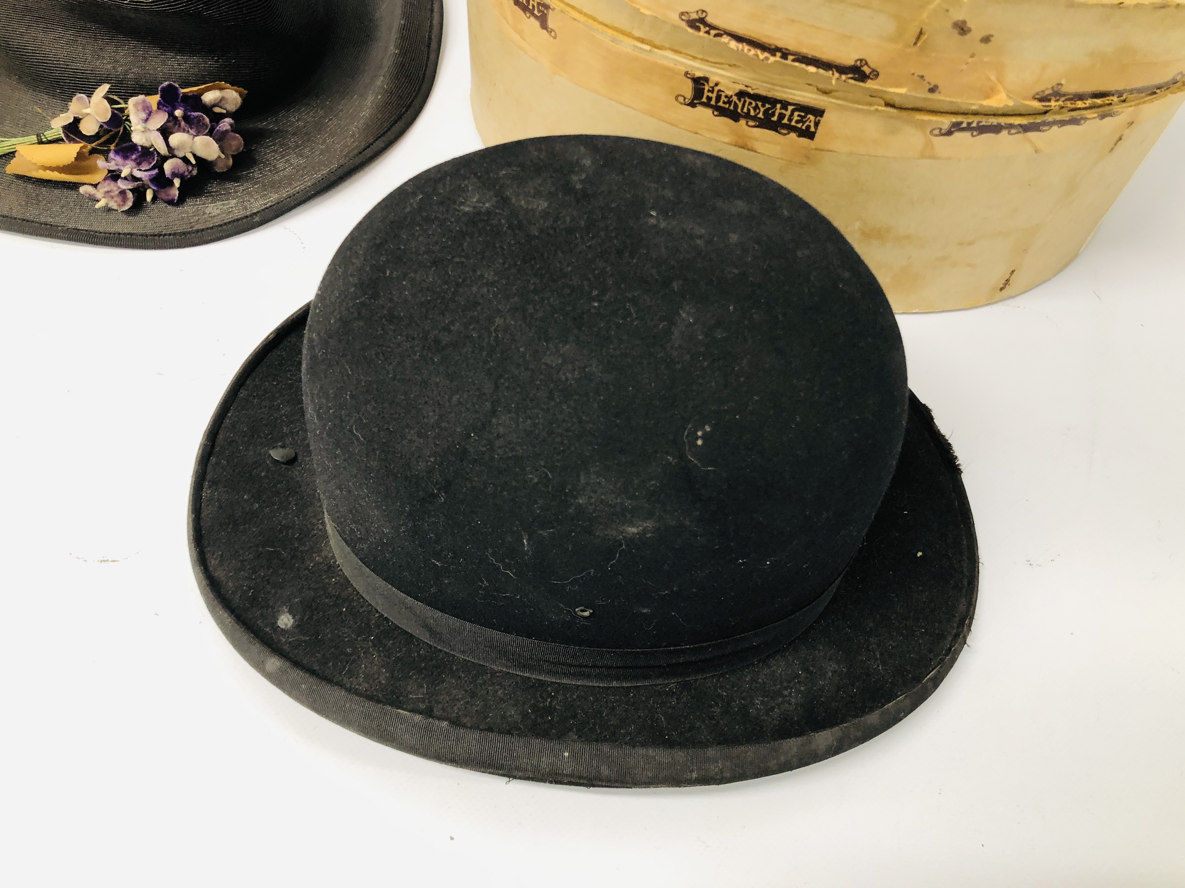 A VINTAGE TOP HAT, BOWLER HAT, - Image 3 of 8