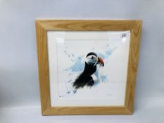 FRAMED PUFFIN PRINT BY PAUL DYSON - W 29CM X H 29CM.