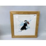 FRAMED PUFFIN PRINT BY PAUL DYSON - W 29CM X H 29CM.