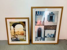 TWO FRAMED AND MOUNTED ROSINA WACHTMEISTER PRINTS - VENETIAN SCENE WITH CAT 51 X 37CM AND STREET