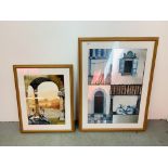 TWO FRAMED AND MOUNTED ROSINA WACHTMEISTER PRINTS - VENETIAN SCENE WITH CAT 51 X 37CM AND STREET