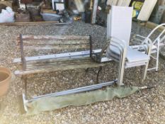THREE STACKING GARDEN CHAIRS AND A GARDEN BENCH, LONG REACH WINDOW CLEANER,