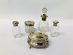 COLLECTION OF SILVER DRESSING TABLE ITEMS TO INCLUDE AN OVAL TRINKET BOX, BIRMINGHAM ASSAY L 11CM,