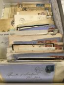 GB: FILE BOX OF QV COVERS, CARDS AND STATIONERY, MANY 1d RED FRANKINGS, 1859 MOURNING ENV.