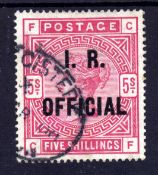 GB: I.R. OFFICIAL 1882-1901 5/- USED CANCELLED REG.