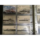 ALBUM WITH A COLLECTION LNWR OFFICIAL POSTCARDS, ROLLING STOCK, VIEWS, TRANSPORT, SHIPS, HISTORICAL,