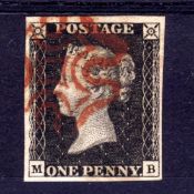 GB: 1840 1d BLACK PLATE 6 MB FINE USED, FOUR MARGINS,