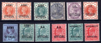 GB: SMALL SELECTION OG OR UNUSED OFFICIALS INCLUDING ROYAL HOUSEHOLD ½d OG, 1d OG (CREASE) ETC.