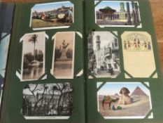 TWO OLD ALBUMS WITH OVERSEAS POSTCARDS, MAINLY EGYPT, VIEWS, ETHNIC, ALSO JERUSALEM,