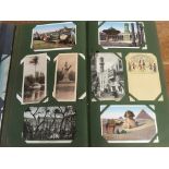 TWO OLD ALBUMS WITH OVERSEAS POSTCARDS, MAINLY EGYPT, VIEWS, ETHNIC, ALSO JERUSALEM,