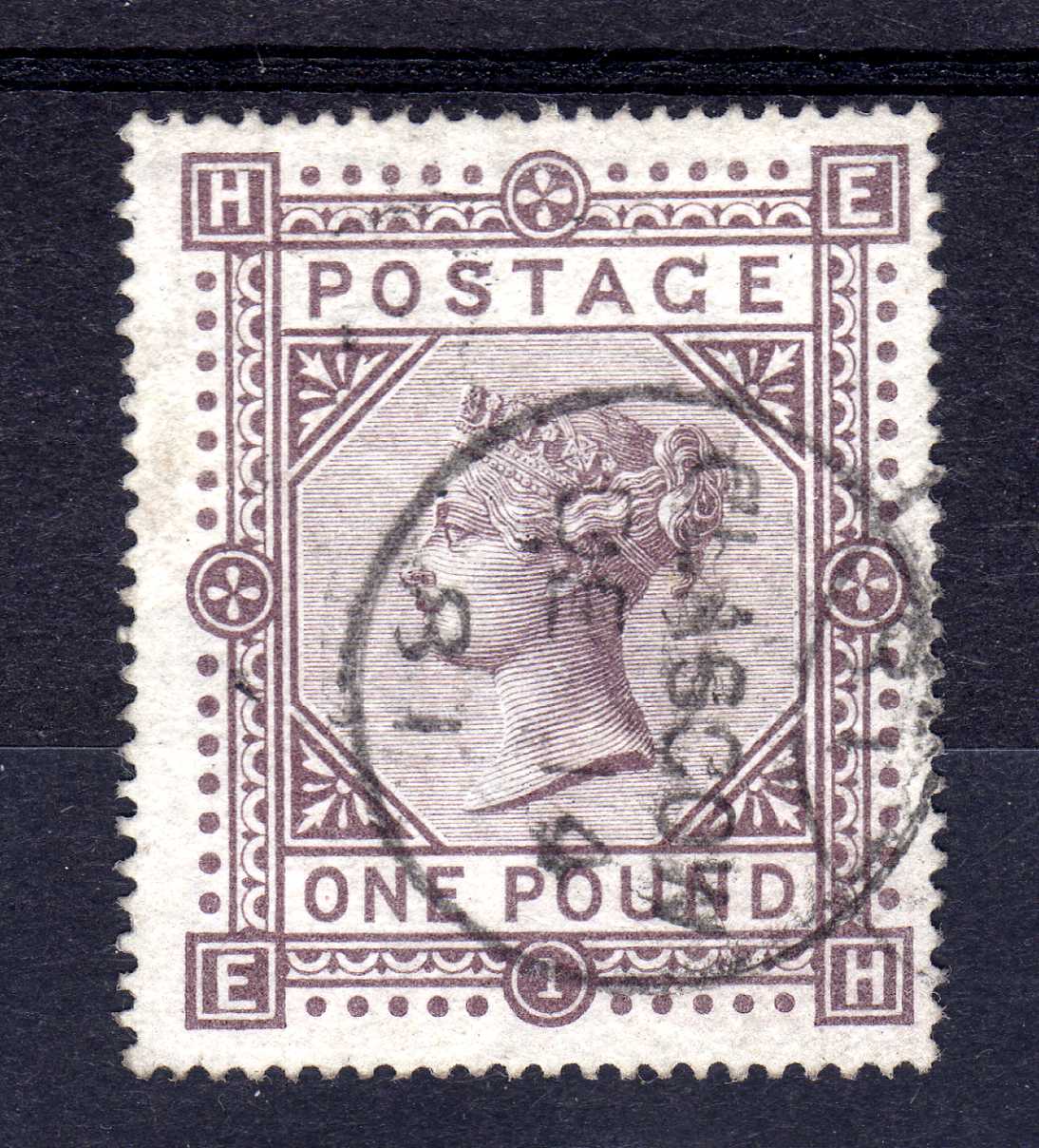GB: 1867-83 £1 BROWN LILAC WMK MALTESE CROSS USED CANCELLED NEAT 1881 GLASGOW CDS,