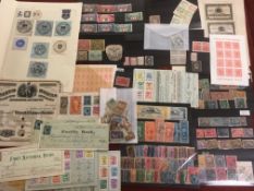USA: FILE BOX OF REVENUES, LOCALS, CHARITY STAMPS,