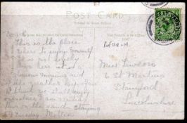 GB: 1911 ½d DIE A PERF 14 ERROR USED ON POSTCARD CANCELLED GREAT YARMOUTH CDS,