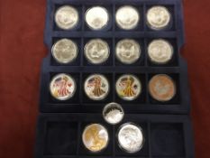USA: A COLLECTION OF 13 SILVER EAGLES, 1993-2007, SOME WITH CAMEO OR PLATING,