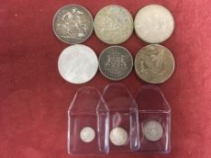 GB CROWNS 1897 (LXI), 1935 (2), USA SILVER DOLLARS 1921, 1922, BAVARIA 1858 THALER,