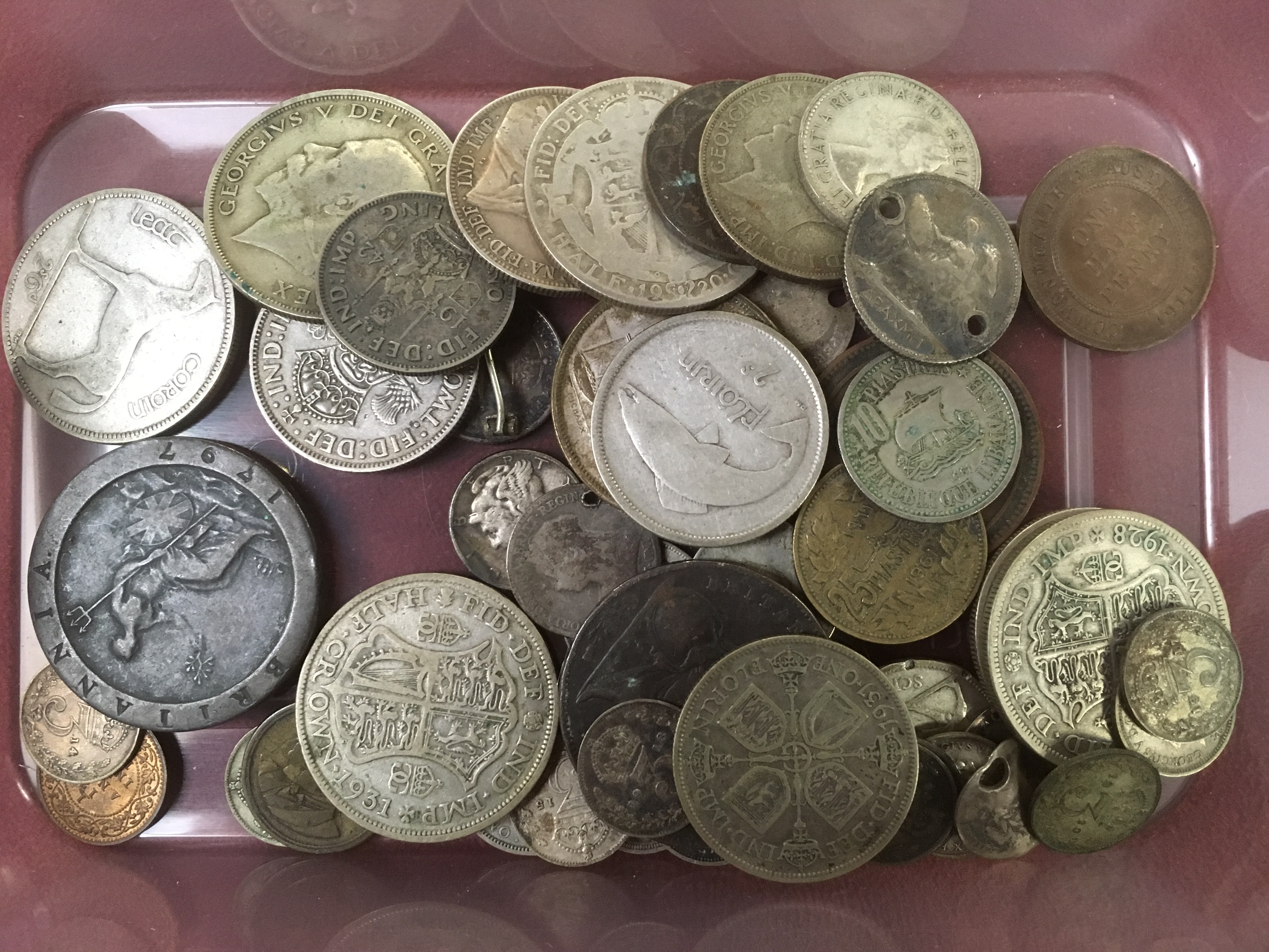 TUB OF MIXED MAINLY SILVER COINS, MAINLY GB, FEW OVERSEAS (APPROX.