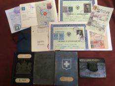 SMALL COLLECTION PASSPORTS, LOOSE PAGES WITH REVENUES AND OTHER TRAVEL DOCUMENTS,