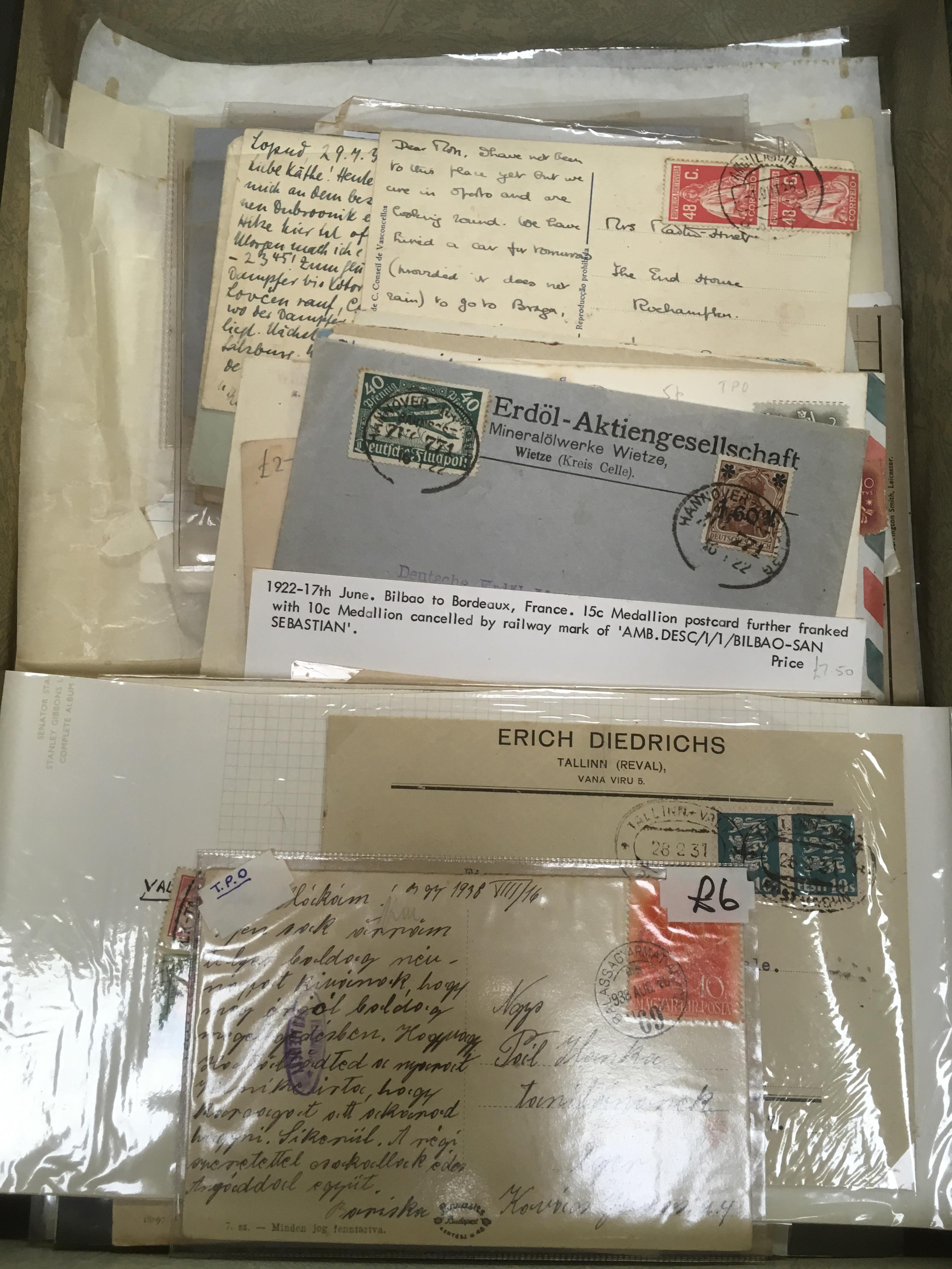 FILE BOX WITH EUROPEAN RAILWAY RELATED COVERS AND CARDS, MANY TPO CANCELS FROM HUNGARY, ROMANIA,