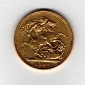 GOLD COINS: SOVEREIGN 1892 (M)