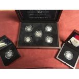 ISLE OF MAN: 2018 SILVER PROOF 50p IN CASES, CORONATION ANNIVERSARY SET OF FIVE PLUS SINGLE,