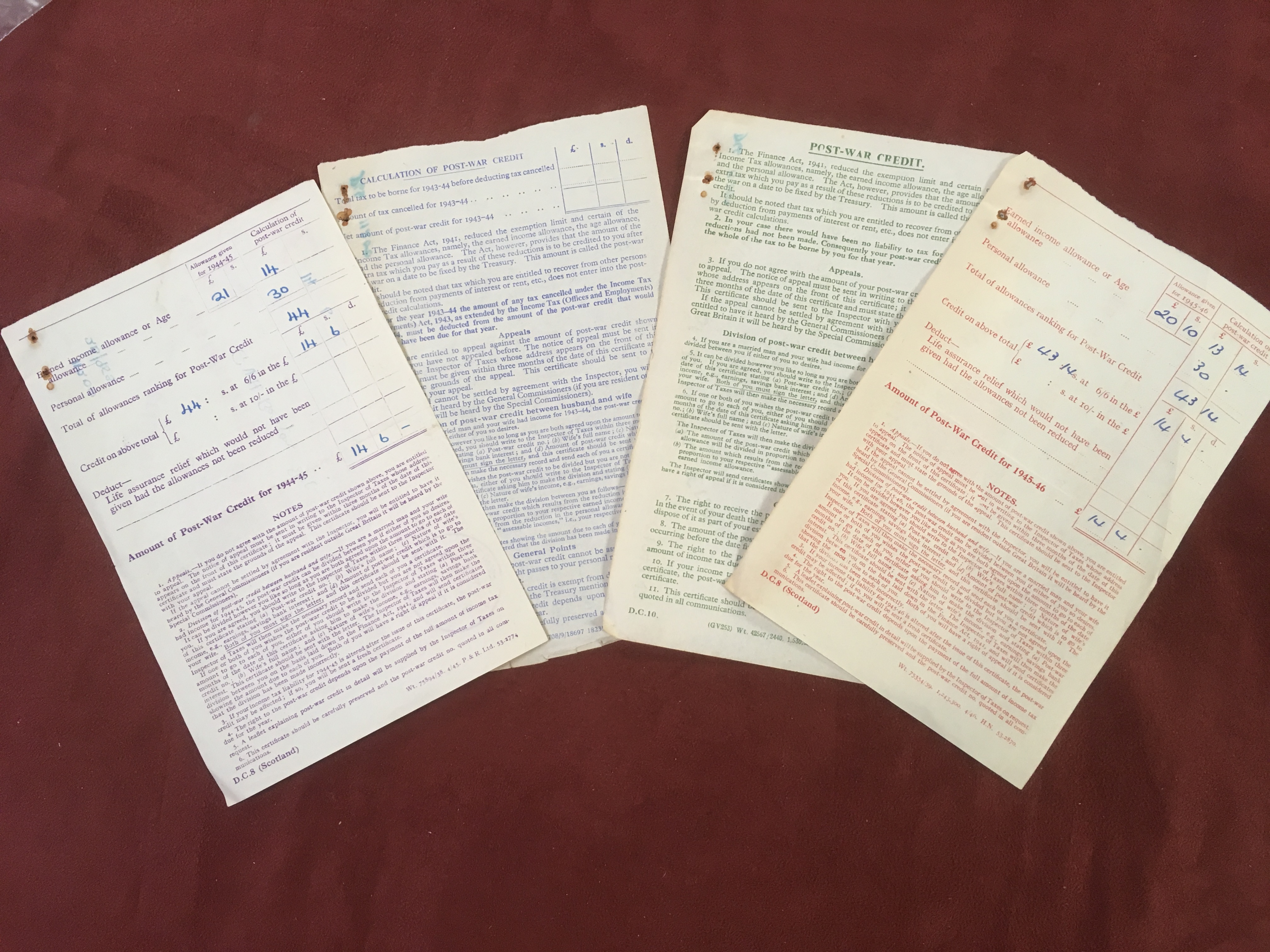 POST-WAR CREDIT CERTIFICATES FOR 1942-43, 1943-44, 1944-45 AND 1945-46, - Image 2 of 2