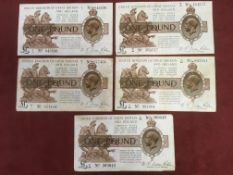 TREASURY BANKNOTES: WARREN FISHER ONE POUND (T24), FOUR EXAMPLES, PREFIX R/90, P/49, W/24,