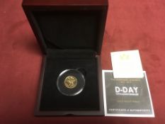 GOLD COINS: JERSEY 2019 D.DAY ANNIVERSARY PROOF PENNY IN CASE WITH CERTIFICATE 417, (9ct. 4g.