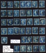 GB: 1841-79 2d BLUES USED SELECTION, IMPERFS (29), STARS (9), PLATES 7, 8, 13,