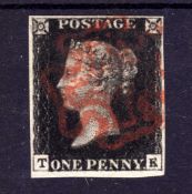 GB: 1840 1d BLACK PLATE 5 TE, FOUR MARGINS,