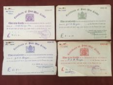 POST-WAR CREDIT CERTIFICATES FOR 1942-43, 1943-44, 1944-45 AND 1945-46,