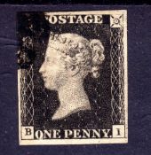 GB: 1840 1d BLACK PLATE 9 BI USED, FOUR MARGINS,