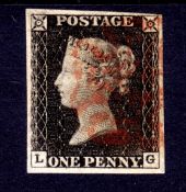 GB: 1840 1d BLACK PLATE 1a LG FINE USED FOUR MARGINS,