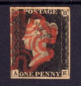 GB: 1840 1d BLACK PLATE 2 AE, FOUR MARGINS,