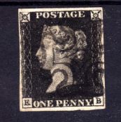 GB: 1840 1d BLACK PLATE 5 EB, FOUR MARGINS,