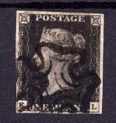 GB: 1840 1d BLACK PLATE 8 EL, FOUR MARGINS,