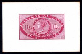 GB REVENUES: MATRIMONIAL CAUSE 1858-66 DIE PROOF OF THE 10s IN CERISE ON WHITE CARD