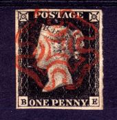 GB: 1840 1d BLACK PLATE 4 BE FINE USED, FOUR MARGINS,