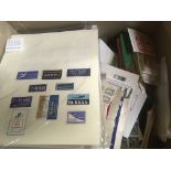 BOX WITH UNTIDY ACCUMULATION OF CINDERELLAS, POSTER STAMPS ETC,