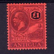 ANTIGUA: 1921-9 £1 PURPLE AND BLACK ON RED OG,