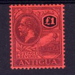 ANTIGUA: 1921-9 £1 PURPLE AND BLACK ON RED OG,