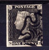 GB: 1840 1d GREY-BLACK PLATE 6 ND FINE USED, FOUR MARGINS, BLACK MX,