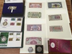 FILE BOX MIXED COINS WITH 1935 CROWN, 2010 SILVER BRITANNIA, MEDALLIC FIRST DAY COVERS,
